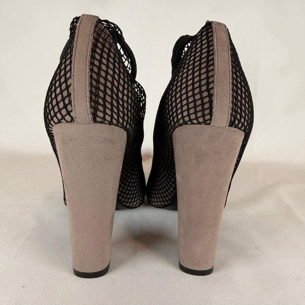 ShoeDazzle Aria Black Mesh Fishnet Pointed Toe Block Heel Pumps Womens‎ 7 Taupe - Picture 3 of 10